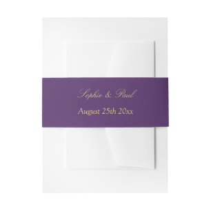 Purple Golden Beige Wedding Invitation Belly Band