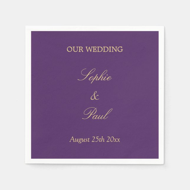 Purple Golden Beige Wedding Napkins (Front)
