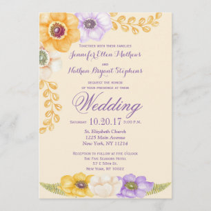 Purple Golden Floral Watercolor Wedding Invitation
