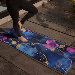 Purple & golden Flowers Marble Abstract Pattern Yoga Mat