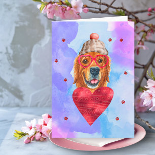 Purple Golden Retriever Valentine's Day Gift Dog Card
