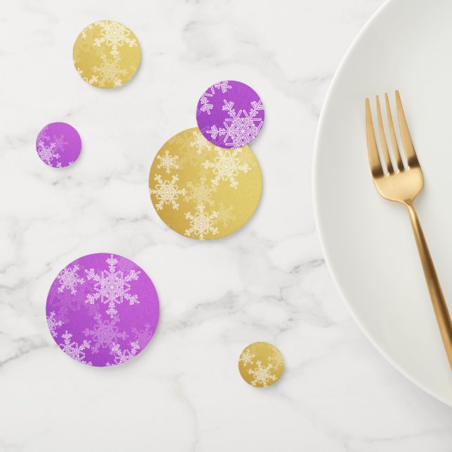 Purple Golden Snowflakes Minimalist Christmas Confetti (Group)