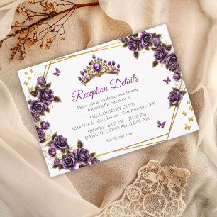Purple Golden Tiara Roses Butterflies Quinceañera Enclosure Card