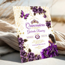 Purple Golden Tiara Roses Butterfly Quinceañera