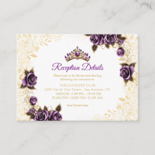 Purple Golden Tiara Roses Quinceañera Enclosure Card