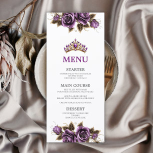 Purple Golden Tiara Roses Quinceañera Menu