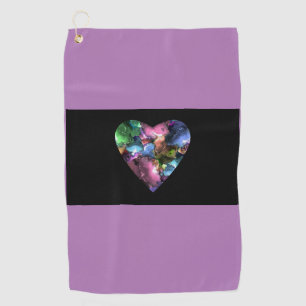 Purple Golf Towel with Colourful Heart
