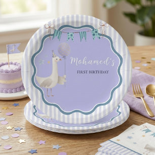 Purple Goose First Birthday Personalised Kids Part Paper Plate