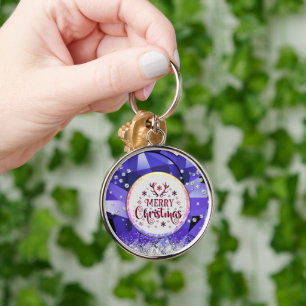 Purple Gorgeous Emerald Merry Christmas Key Ring