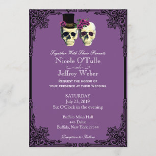 Purple Goth Sugar Skull Wedding Invitation