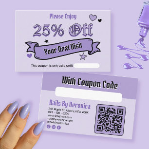 Purple Gothic 25% Off Nail Salon Coupon Card