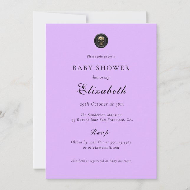  Purple Gothic Baby Shower Invitation (Front)
