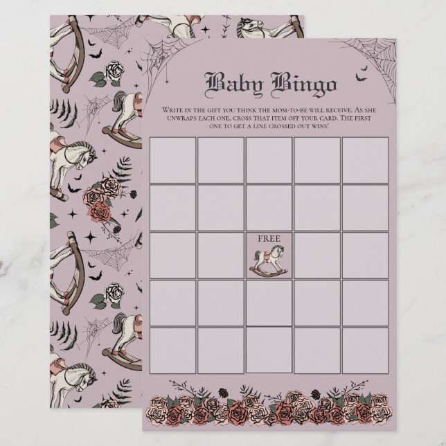 Purple Gothic Baby Shower Rocking Horse Baby Bingo (Front/Back)