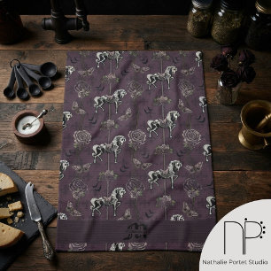 Purple Gothic Carousel Horse Tea Towel