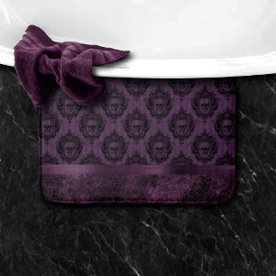Purple Gothic Chic   Eggplant and Black Skulls Bath Mat
