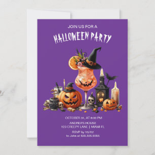 Purple Gothic Cocktails Halloween Invitation