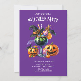 Purple Gothic Cocktails Halloween Invitation