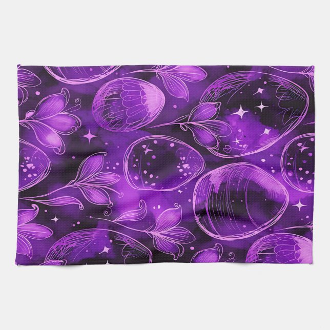 Purple Gothic Easter Pattern Tea Towel (Horizontal)