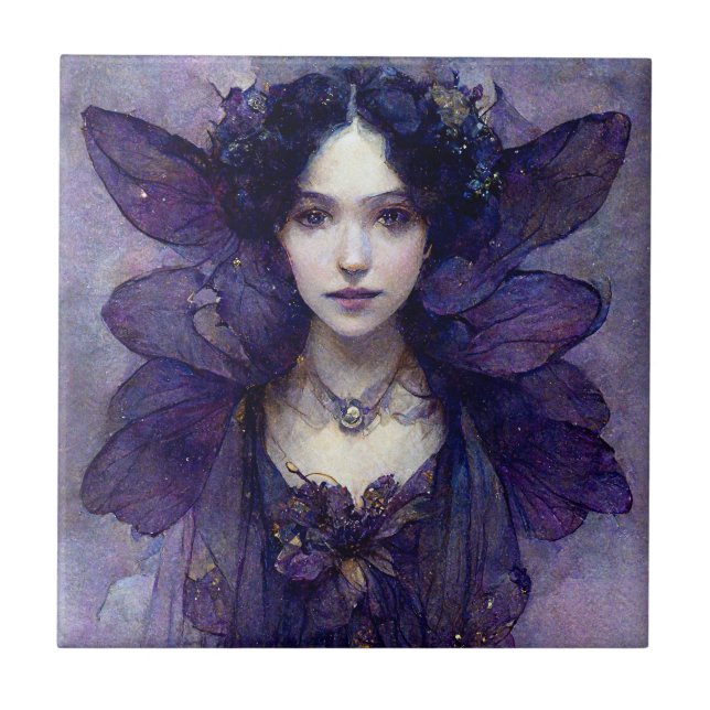 Purple Gothic Fairy Fantasy Art ceramic tile (Front)
