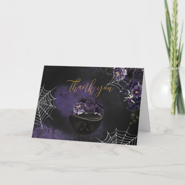 Purple Gothic Floral Baby Shower Thank You Card (Front)