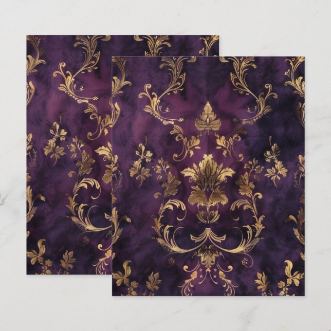 Purple Gothic Grunge Floral Scrapbook Paper  (Front/Back)