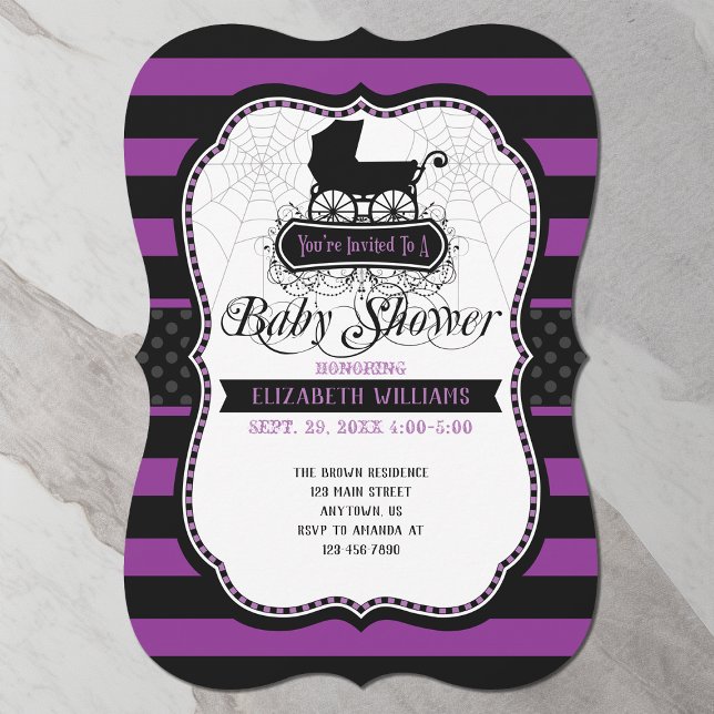 Purple Gothic Halloween Baby Shower Invitation (Front)