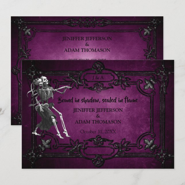 Purple Gothic Halloween wedding invitation (Front/Back)