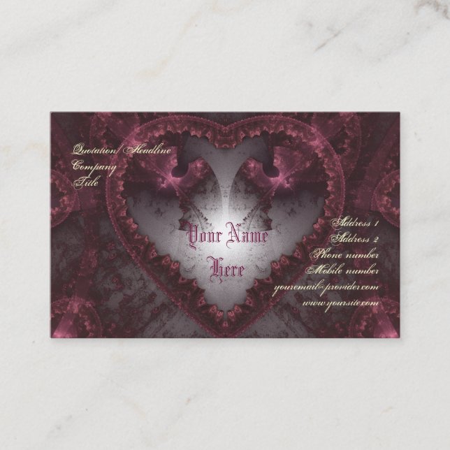 Purple Gothic Heart 001 Business Card (Front)