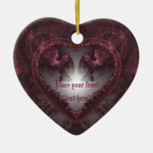 Purple Gothic Heart 001 Ceramic Tree Decoration