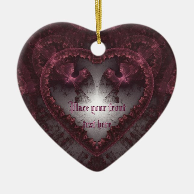 Purple Gothic Heart 001 Ceramic Tree Decoration (Front)