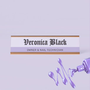 Purple Gothic Lettering Nail Technician Name Plate