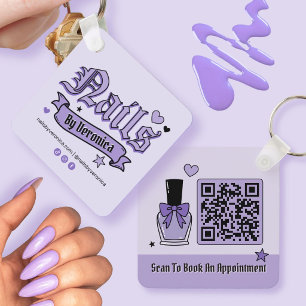 Purple Gothic Lettering Qr Code Nail Tech Key Ring