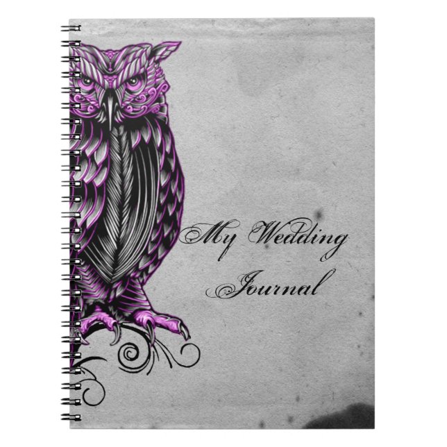 Purple Gothic Owl Posh Wedding Journal (Front)