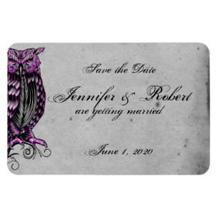 Purple Gothic Owl Posh Wedding Save the Date Magnet