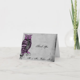 Purple Gothic Owl Posh Wedding Thank You Card
