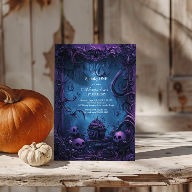 Purple Gothic Spooky ONE Birthday Invitation (Creator Uploaded)