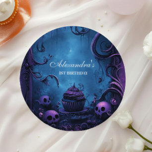 Purple Gothic Spooky ONE Birthday Paper Plate