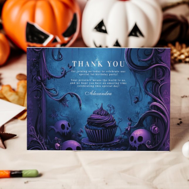 Purple Gothic Spooky ONE Birthday Thank You Card (Creator Uploaded)