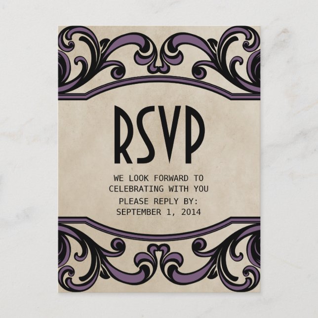 Purple Gothic Swirls RSVP Postcard (Front)