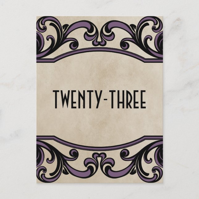 Purple Gothic Swirls Table Number Postcard (Front)