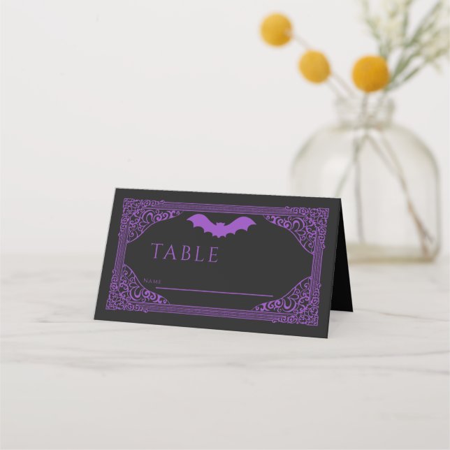 Purple Gothic Vampire Cathedral Wedding Place Card (Front)