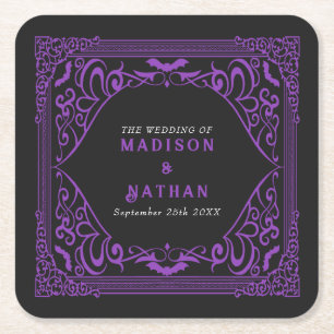 Purple Gothic Vampire Cathedral Wedding  Square Paper Coaster