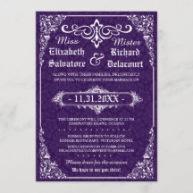 Purple Gothic Victorian Damask Wedding Invites