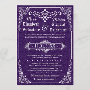 Purple Gothic Victorian Damask Wedding Invites