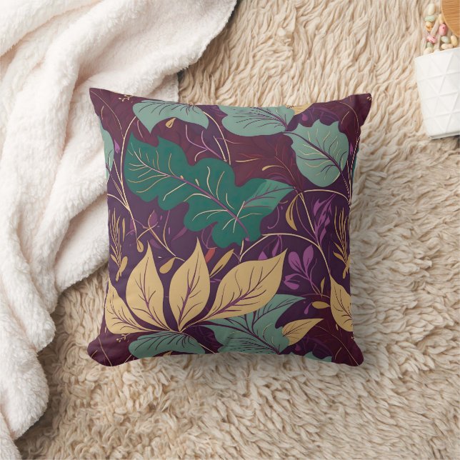Purple Graceful Modern Leaf Print Cushion (Blanket)