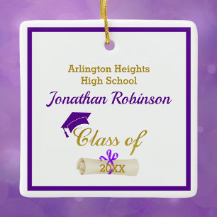 Purple Grad Cap and Diploma Ceramic Ornament