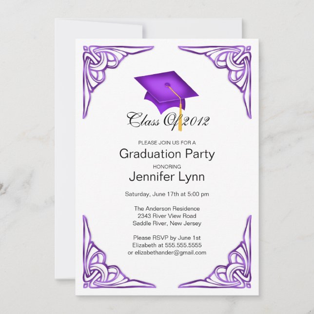 Purple Grad Cap Graduation Party Invitation (Front)