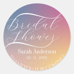 Purple Gradient Chic Modern Script Bridal Shower Classic Round Sticker
