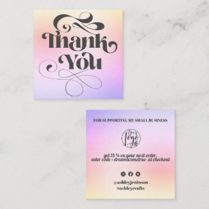 Purple gradient cool retro script order thank you square business card