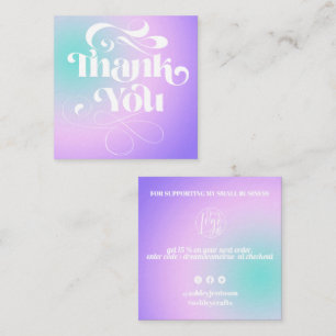 Purple gradient cool retro script order thank you square business card